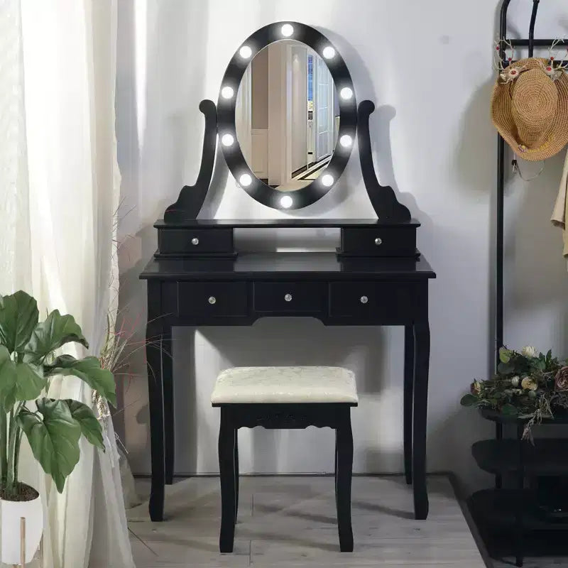 Vanity Desk, Girls Vanity Set with Lighted Mirror and Stool, Makeup Table with 5 Drawers,Vanity Dressing Table