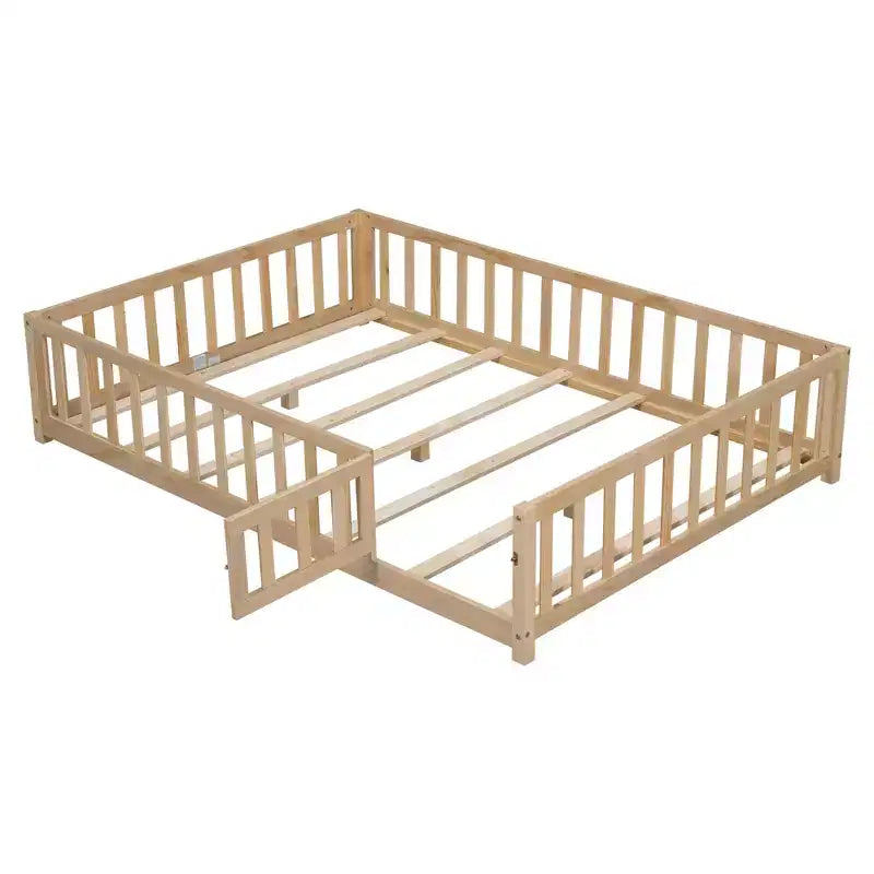 Letto Montessori a terra di dimensioni standard per bambini con doghe di supporto e sponde di protezione