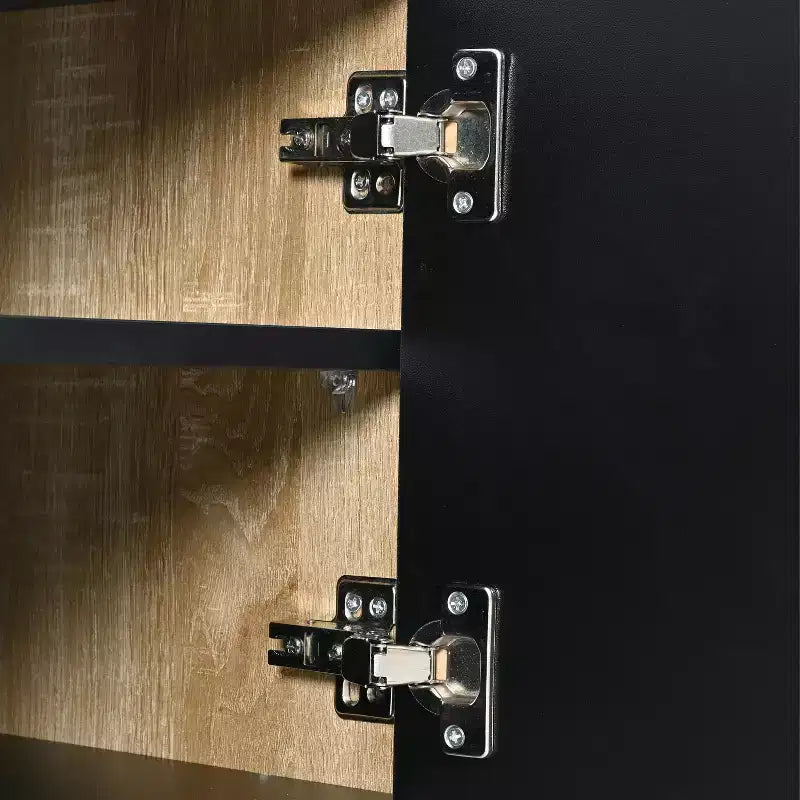 Mobile TV scanalato per TV da 80 pollici con cassetti, mobile porta TV in legno, console multimediale per centro di intrattenimento con gambe in legno a venatura dorata