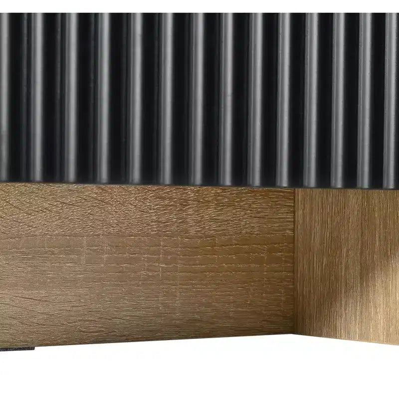 Mobile TV scanalato per TV da 80 pollici con cassetti, mobile porta TV in legno, console multimediale per centro di intrattenimento con gambe in legno a venatura dorata