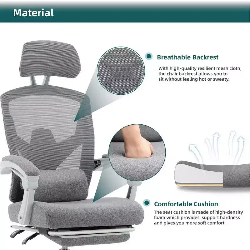Sedia da ufficio ergonomica con poggiapiedi, schienale alto in rete, poggiatesta regolabile, 125 kg