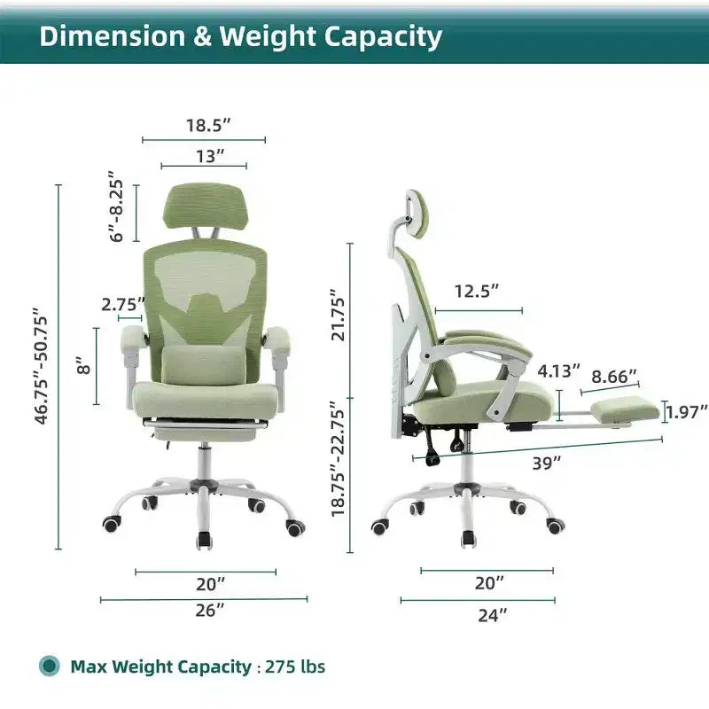 Sedia da ufficio ergonomica con poggiapiedi, schienale alto in rete, poggiatesta regolabile, 125 kg