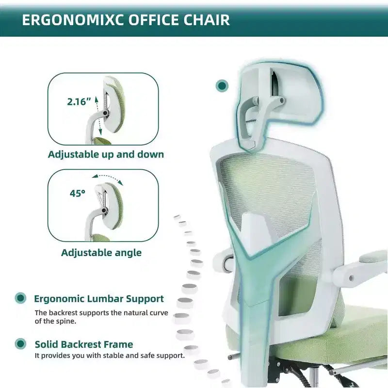 Sedia da ufficio ergonomica con poggiapiedi, schienale alto in rete, poggiatesta regolabile, 125 kg