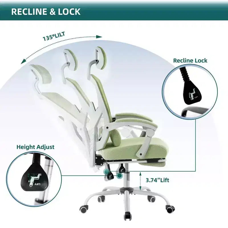 Sedia da ufficio ergonomica con poggiapiedi, schienale alto in rete, poggiatesta regolabile, 125 kg