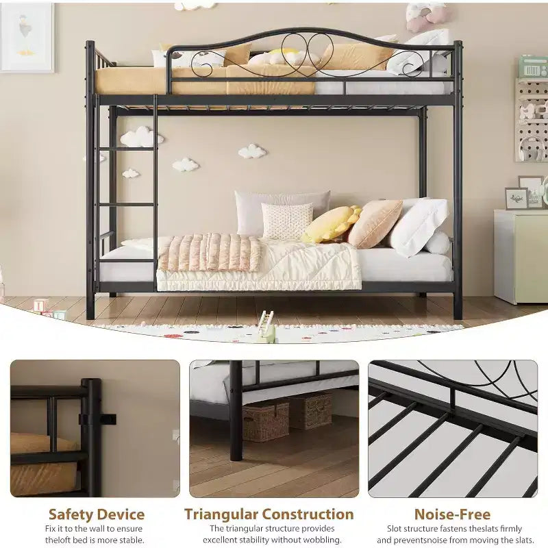Letto a castello in metallo "Twin Over Twin", 180 kg di portata, con ringhiera di sicurezza, design salvaspazio, non richiede la rete, montaggio facile, letto silenzioso per bambini
