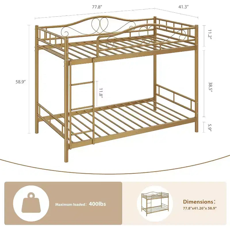 Letto a castello in metallo "Twin Over Twin", 180 kg di portata, con ringhiera di sicurezza, design salvaspazio, non richiede la rete, montaggio facile, letto silenzioso per bambini