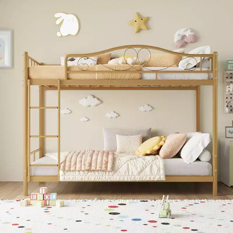 Letto a castello in metallo "Twin Over Twin", 180 kg di portata, con ringhiera di sicurezza, design salvaspazio, non richiede la rete, montaggio facile, letto silenzioso per bambini