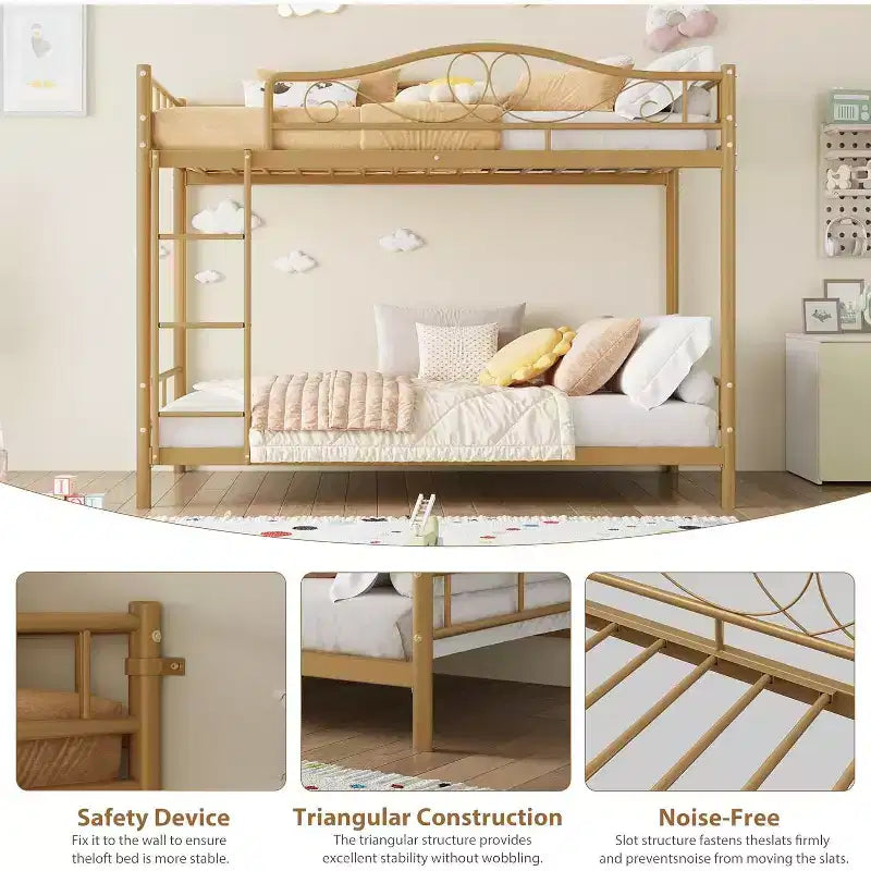 Letto a castello in metallo "Twin Over Twin", 180 kg di portata, con ringhiera di sicurezza, design salvaspazio, non richiede la rete, montaggio facile, letto silenzioso per bambini