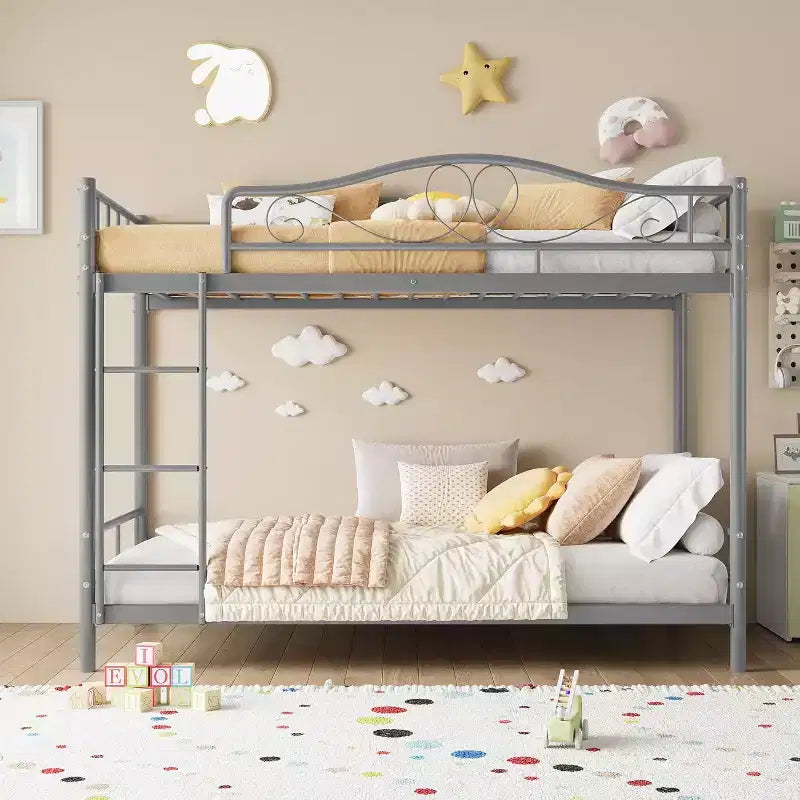 Letto a castello in metallo "Twin Over Twin", 180 kg di portata, con ringhiera di sicurezza, design salvaspazio, non richiede la rete, montaggio facile, letto silenzioso per bambini