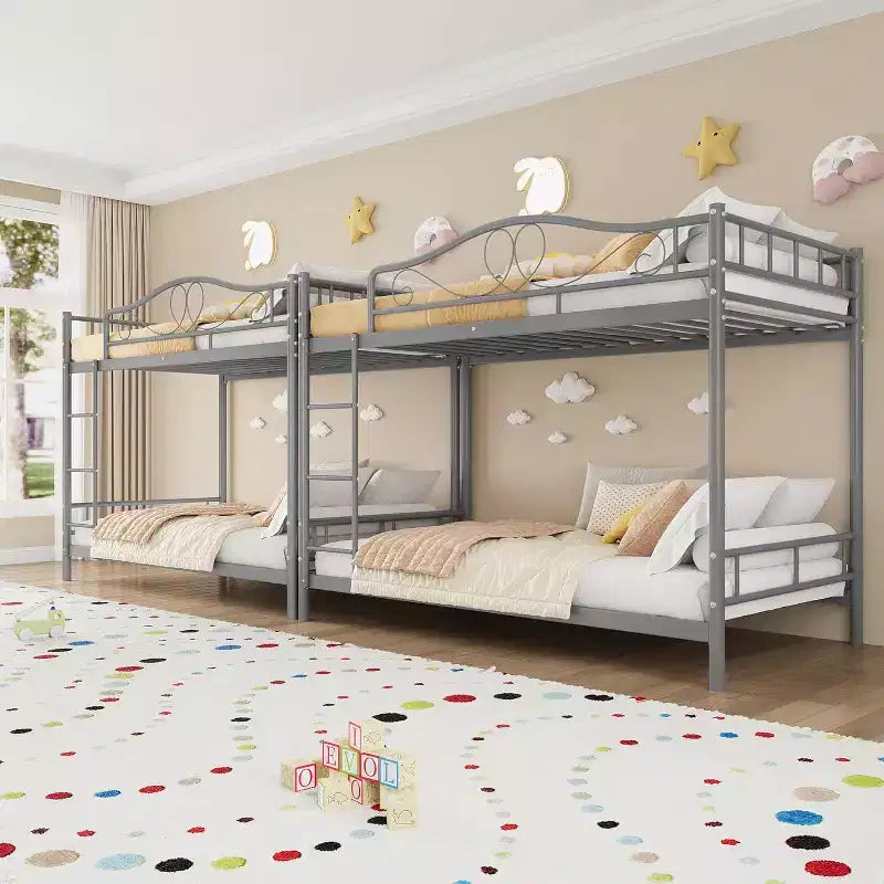 Letto a castello in metallo "Twin Over Twin", 180 kg di portata, con ringhiera di sicurezza, design salvaspazio, non richiede la rete, montaggio facile, letto silenzioso per bambini