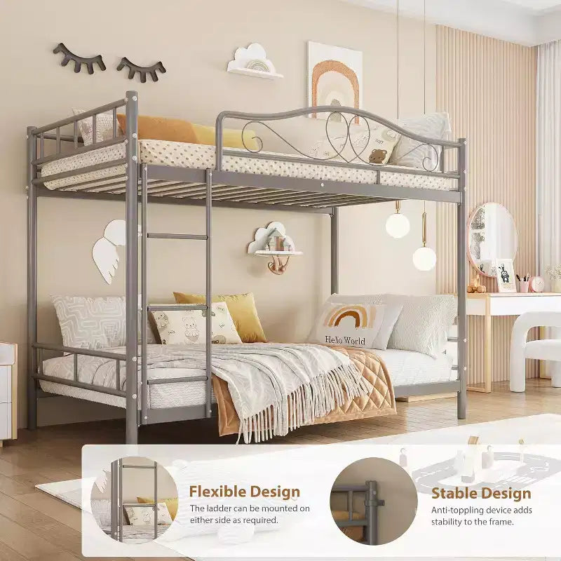 Letto a castello in metallo "Twin Over Twin", 180 kg di portata, con ringhiera di sicurezza, design salvaspazio, non richiede la rete, montaggio facile, letto silenzioso per bambini