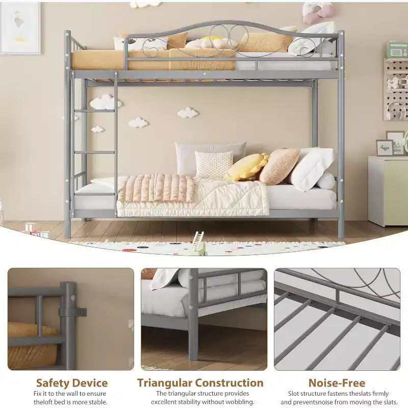 Letto a castello in metallo "Twin Over Twin", 180 kg di portata, con ringhiera di sicurezza, design salvaspazio, non richiede la rete, montaggio facile, letto silenzioso per bambini