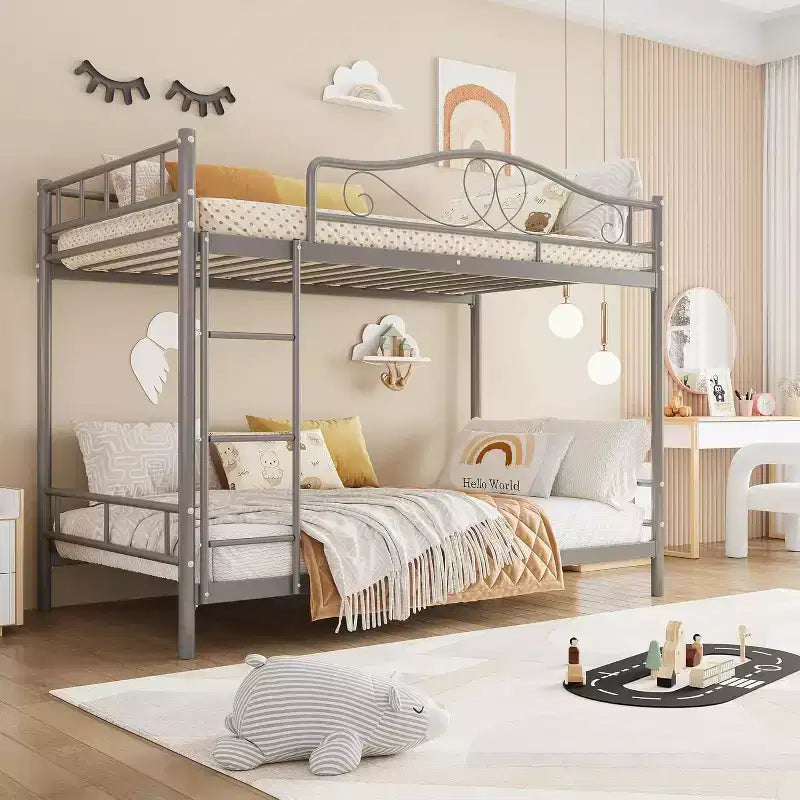 Letto a castello in metallo "Twin Over Twin", 180 kg di portata, con ringhiera di sicurezza, design salvaspazio, non richiede la rete, montaggio facile, letto silenzioso per bambini