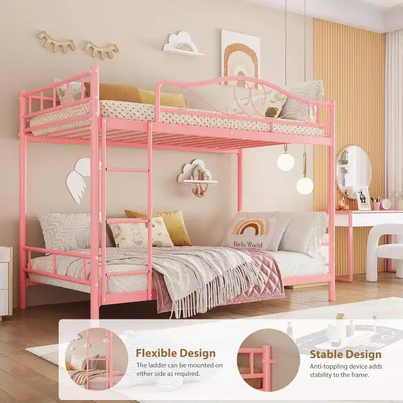 Letto a castello in metallo "Twin Over Twin", 180 kg di portata, con ringhiera di sicurezza, design salvaspazio, non richiede la rete, montaggio facile, letto silenzioso per bambini