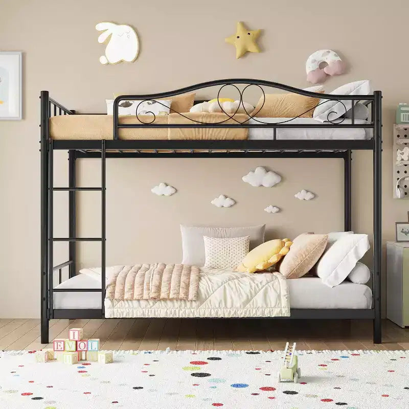 Letto a castello in metallo "Twin Over Twin", 180 kg di portata, con ringhiera di sicurezza, design salvaspazio, non richiede la rete, montaggio facile, letto silenzioso per bambini