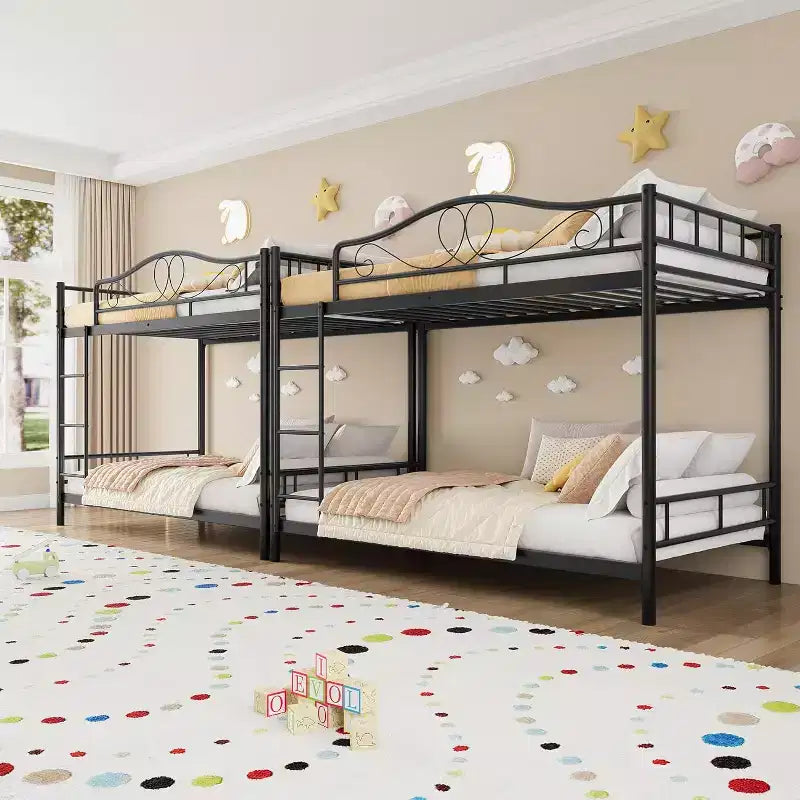 Letto a castello in metallo "Twin Over Twin", 180 kg di portata, con ringhiera di sicurezza, design salvaspazio, non richiede la rete, montaggio facile, letto silenzioso per bambini