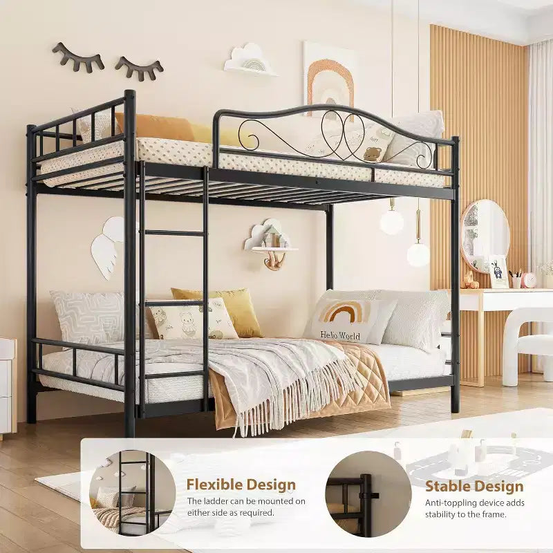 Letto a castello in metallo "Twin Over Twin", 180 kg di portata, con ringhiera di sicurezza, design salvaspazio, non richiede la rete, montaggio facile, letto silenzioso per bambini