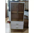 White Storage Cabinet with Glass Doors & Wave-Design Drawers for Living Roo