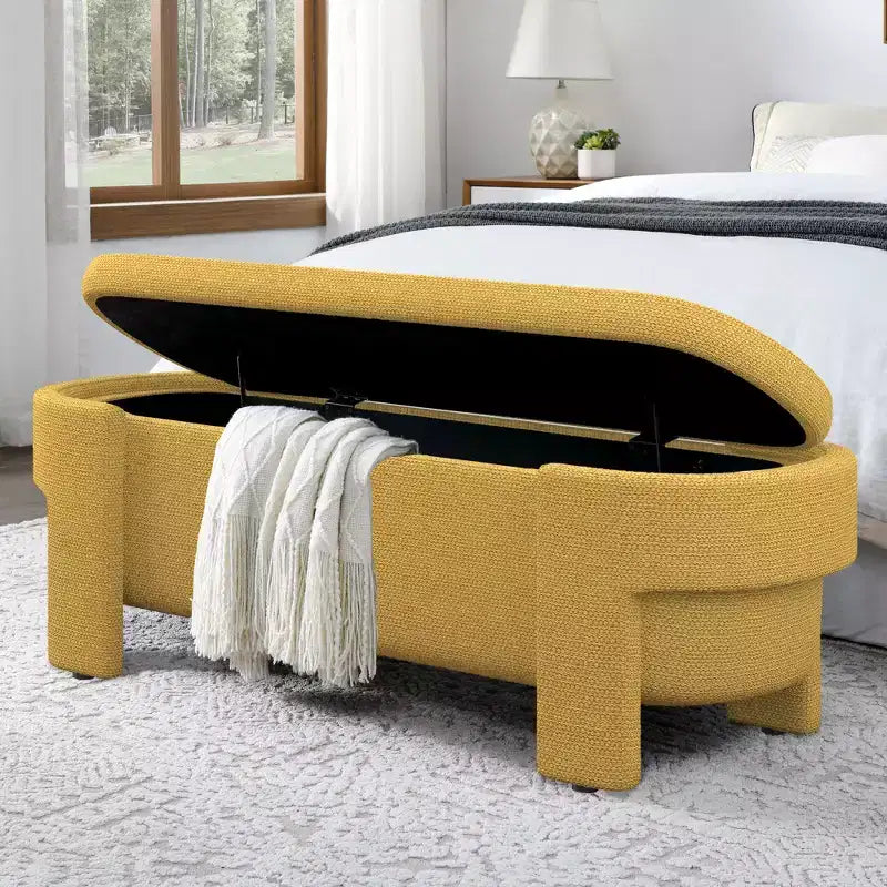 Panca Contenitore Rivestita in Lino con Ampio Vano Nascosto, Comoda Seduta Imbottita in Schiuma per Camera da Letto, Soggiorno