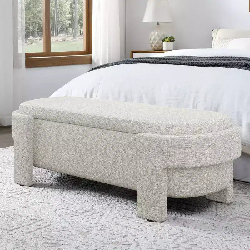 Panca Contenitore Rivestita in Lino con Ampio Vano Nascosto, Comoda Seduta Imbottita in Schiuma per Camera da Letto, Soggiorno