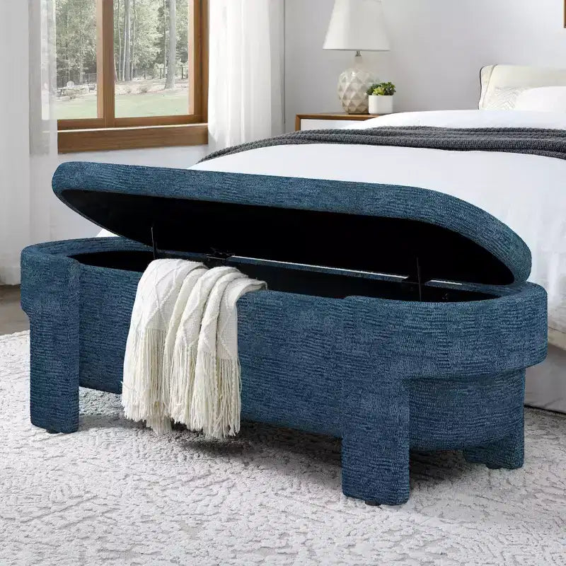 Panca Contenitore Rivestita in Lino con Ampio Vano Nascosto, Comoda Seduta Imbottita in Schiuma per Camera da Letto, Soggiorno