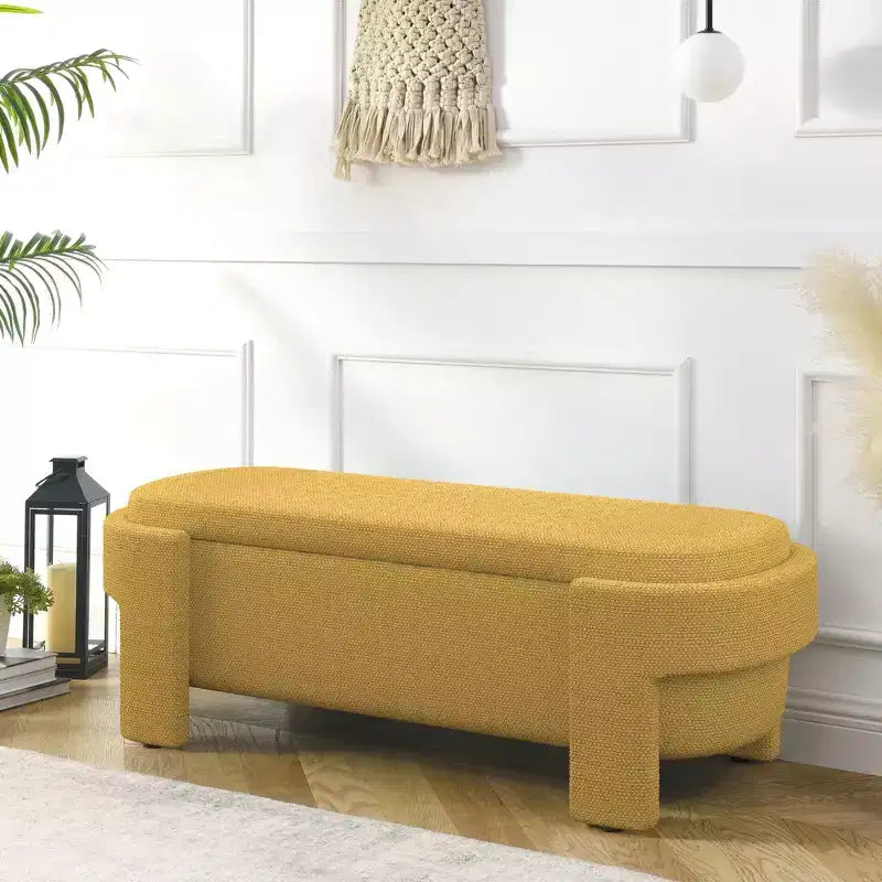 Panca Contenitore Rivestita in Lino con Ampio Vano Nascosto, Comoda Seduta Imbottita in Schiuma per Camera da Letto, Soggiorno