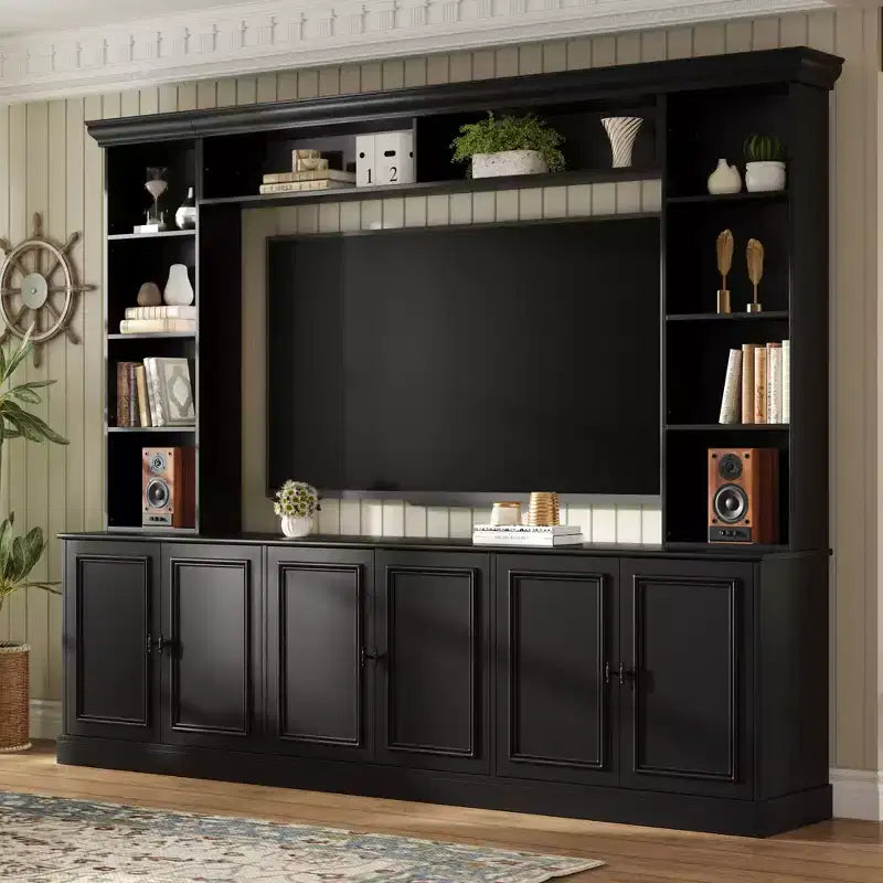 Wall Unit Entertainment Center with Bookshelf for 70 TV, Media Console Table with Bridge, TV Stand with Adjustable Shelf