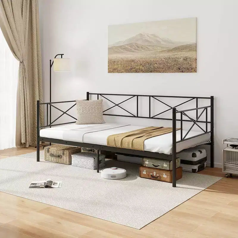 Divano letto in metallo singolo, piattaforma moderna, supporto a doghe in metallo resistente
