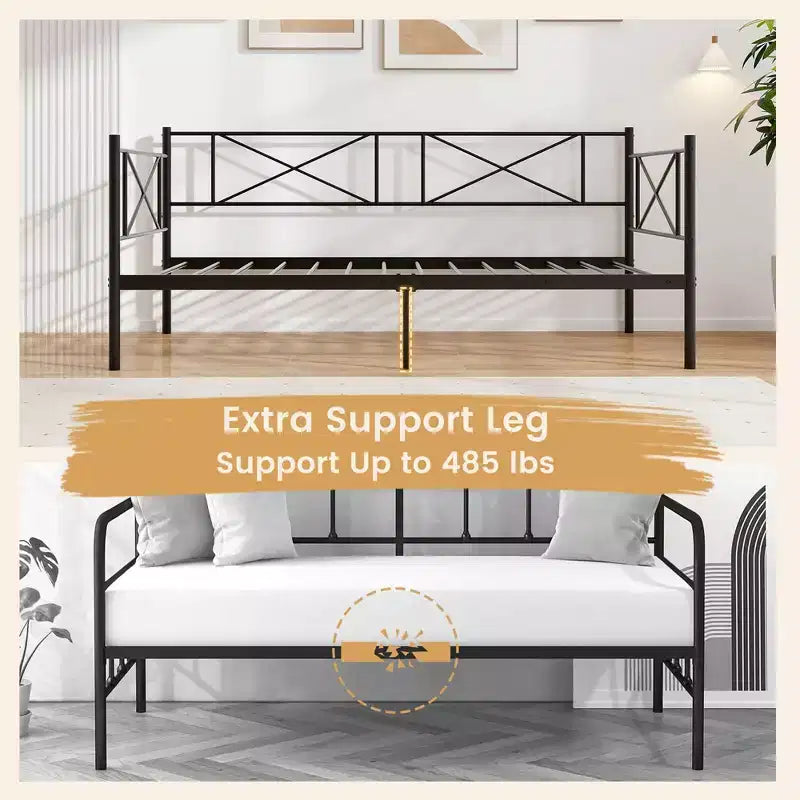 Divano letto in metallo singolo, piattaforma moderna, supporto a doghe in metallo resistente