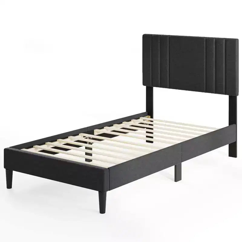 Costway Twin / Full / Queen Size Bed Frame w/ Vertical Channel Tufted Headboard & Wooden Slats