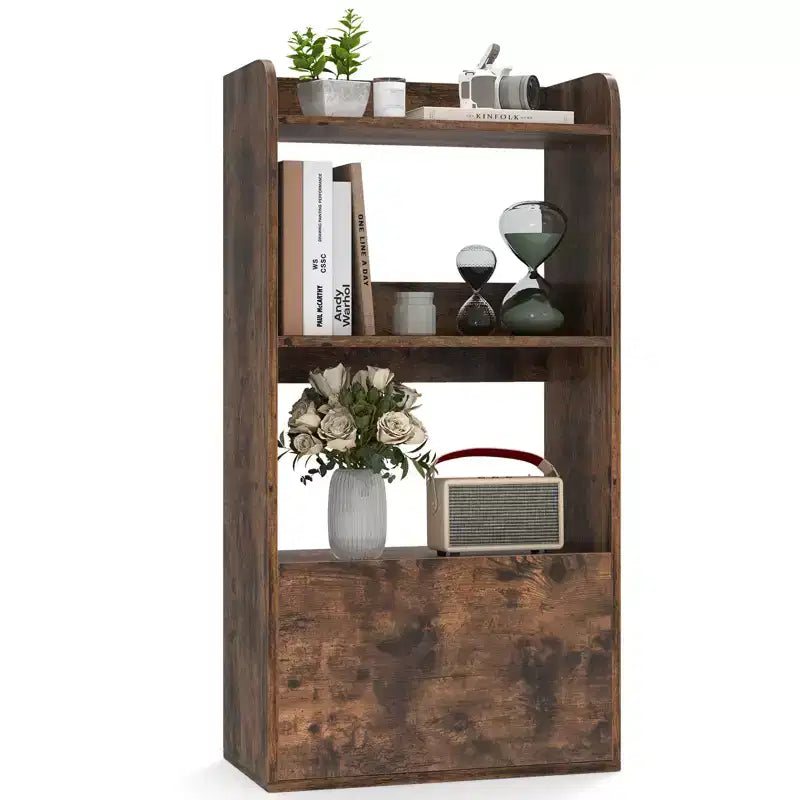 Costway Bookcase w/ Drawer 3-Tier Open Shelf Anti-Toppling Kits for Living Room