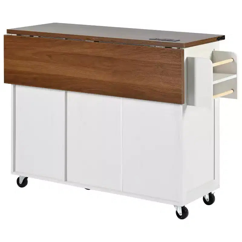 Isola da Cucina in Stile Rustico con Presa Elettrica, Isola da Cucina Contenitore con Anta a Ribalta, Carrello da Cucina su Ruote con Scaffale Interno