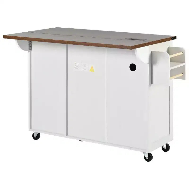 Isola da Cucina in Stile Rustico con Presa Elettrica, Isola da Cucina Contenitore con Anta a Ribalta, Carrello da Cucina su Ruote con Scaffale Interno