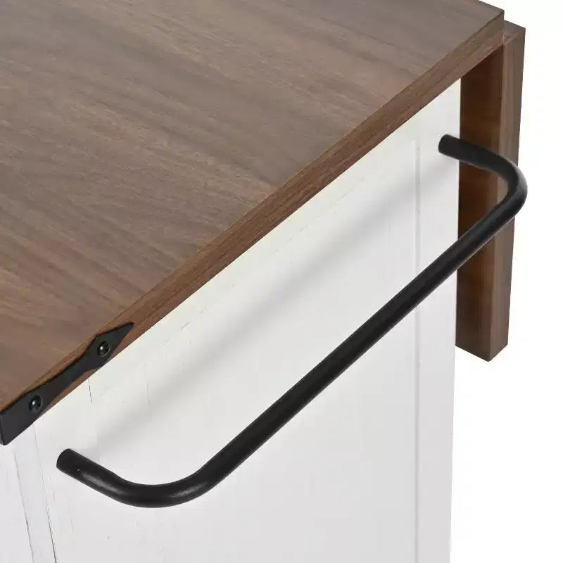 Isola da Cucina in Stile Rustico con Presa Elettrica, Isola da Cucina Contenitore con Anta a Ribalta, Carrello da Cucina su Ruote con Scaffale Interno