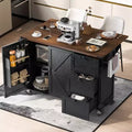 Farmhouse Kitchen Island with Power Outlet, Kitchen Storage Island with Drop Leaf, Rolling Kitchen Cart on Wheels with Internal Storage Rack