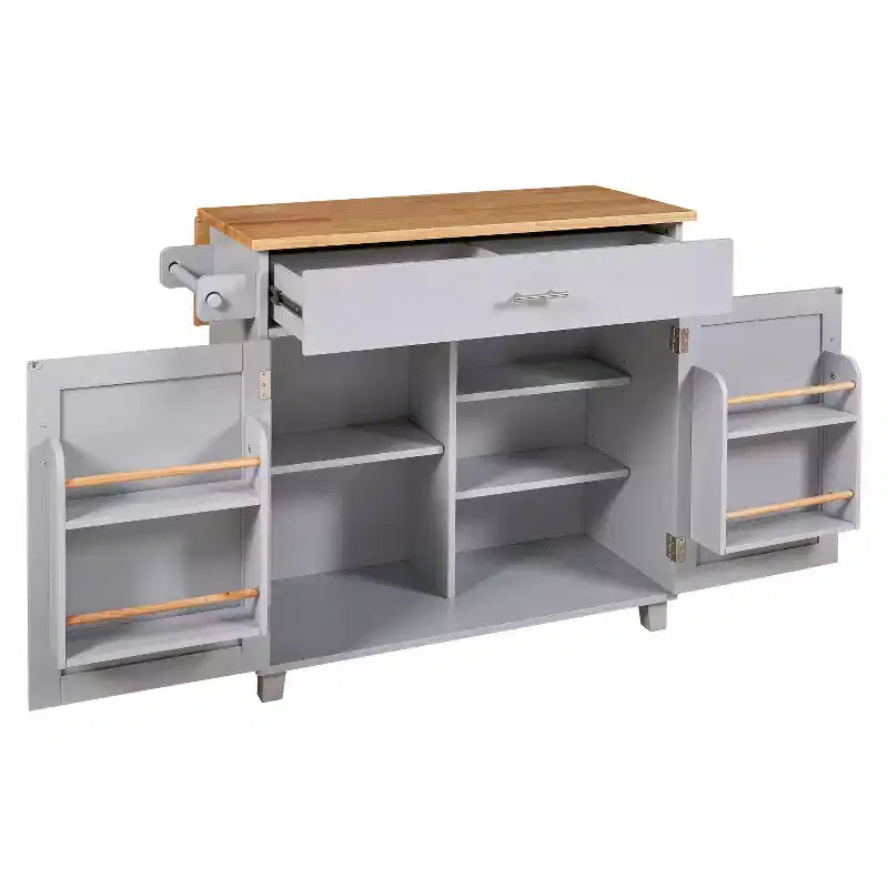 Isola da Cucina con Ruote e Ripiani, Carrello da Cucina con Ruote e Scaffale Regolabile, Carrello da Cucina con Piano in Legno e Scaffalatura
