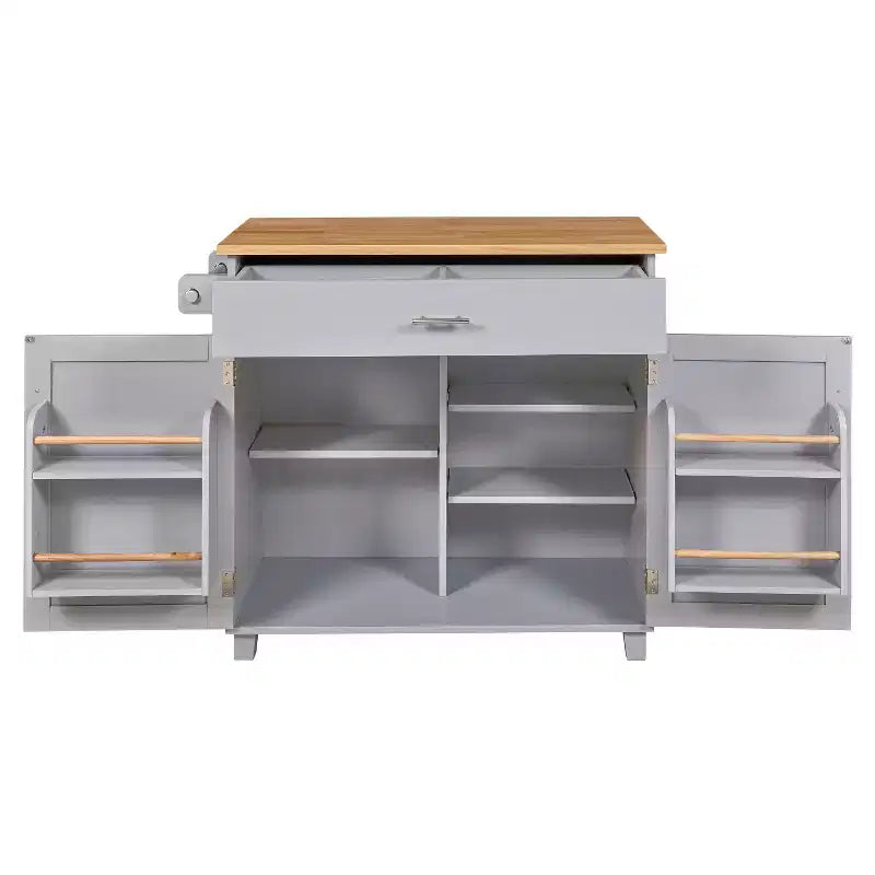 Isola da Cucina con Ruote e Ripiani, Carrello da Cucina con Ruote e Scaffale Regolabile, Carrello da Cucina con Piano in Legno e Scaffalatura