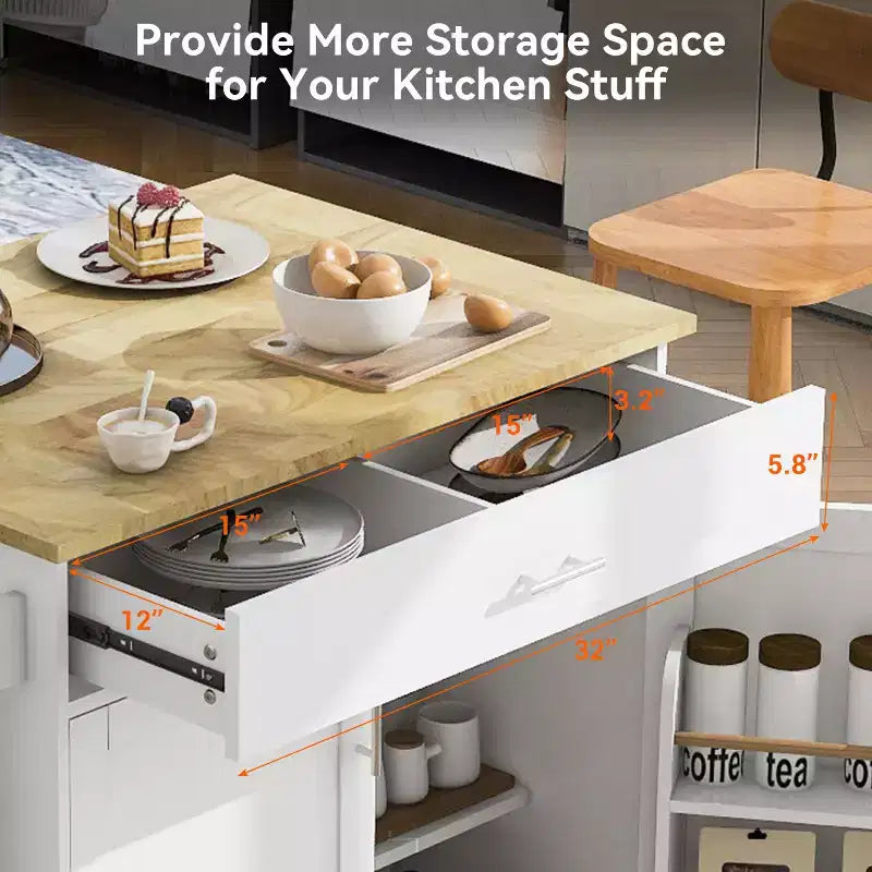 Isola da Cucina con Ruote e Ripiani, Carrello da Cucina con Ruote e Scaffale Regolabile, Carrello da Cucina con Piano in Legno e Scaffalatura