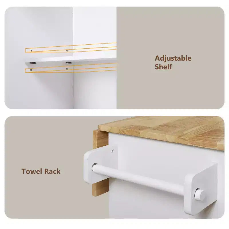 Isola da Cucina con Ruote e Ripiani, Carrello da Cucina con Ruote e Scaffale Regolabile, Carrello da Cucina con Piano in Legno e Scaffalatura