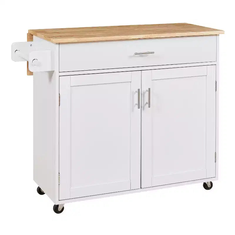 Isola da Cucina con Ruote e Ripiani, Carrello da Cucina con Ruote e Scaffale Regolabile, Carrello da Cucina con Piano in Legno e Scaffalatura