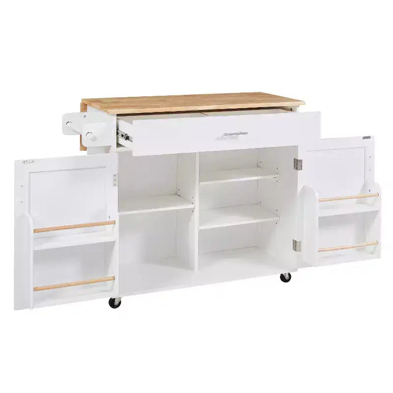 Isola da Cucina con Ruote e Ripiani, Carrello da Cucina con Ruote e Scaffale Regolabile, Carrello da Cucina con Piano in Legno e Scaffalatura