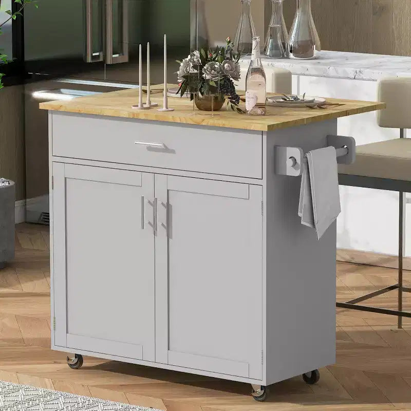 Isola da Cucina con Ruote e Ripiani, Carrello da Cucina con Ruote e Scaffale Regolabile, Carrello da Cucina con Piano in Legno e Scaffalatura