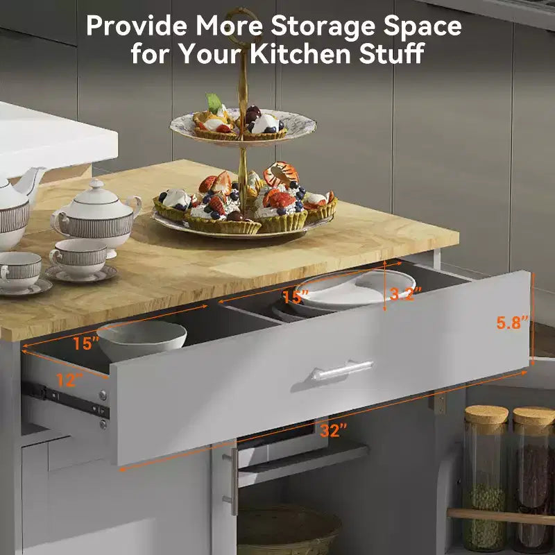 Isola da Cucina con Ruote e Ripiani, Carrello da Cucina con Ruote e Scaffale Regolabile, Carrello da Cucina con Piano in Legno e Scaffalatura