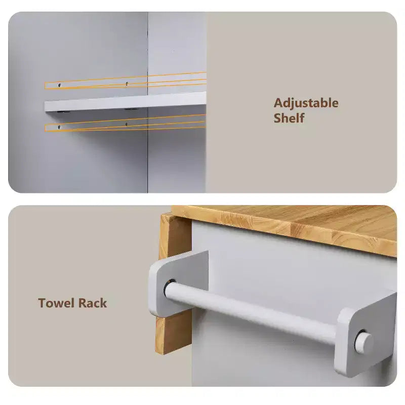 Isola da Cucina con Ruote e Ripiani, Carrello da Cucina con Ruote e Scaffale Regolabile, Carrello da Cucina con Piano in Legno e Scaffalatura