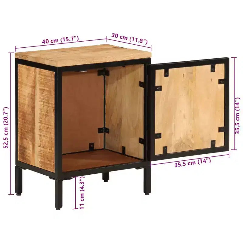 Comodino 40x30x52,5 cm Legno Massello di Mango Grezzo Naturale