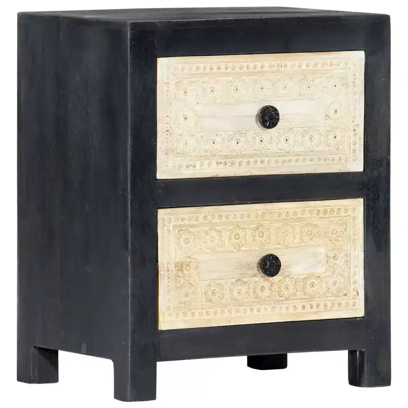 vidaXL Hand Carved Bedside Cabinet Gray 15.7x11.8x19.7 Solid Mango Wood