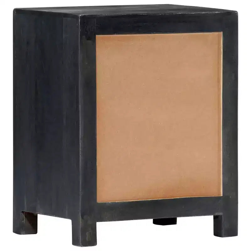 Comodino Intagliato a Mano Grigio 40x30x50 cm Legno Massello di Mango