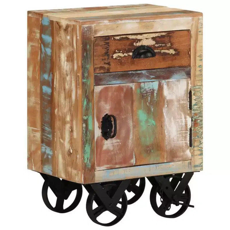vidaXL Bedside Cabinet with Wheels 15.7x11.8x22.4 Solid Reclaimed Wood