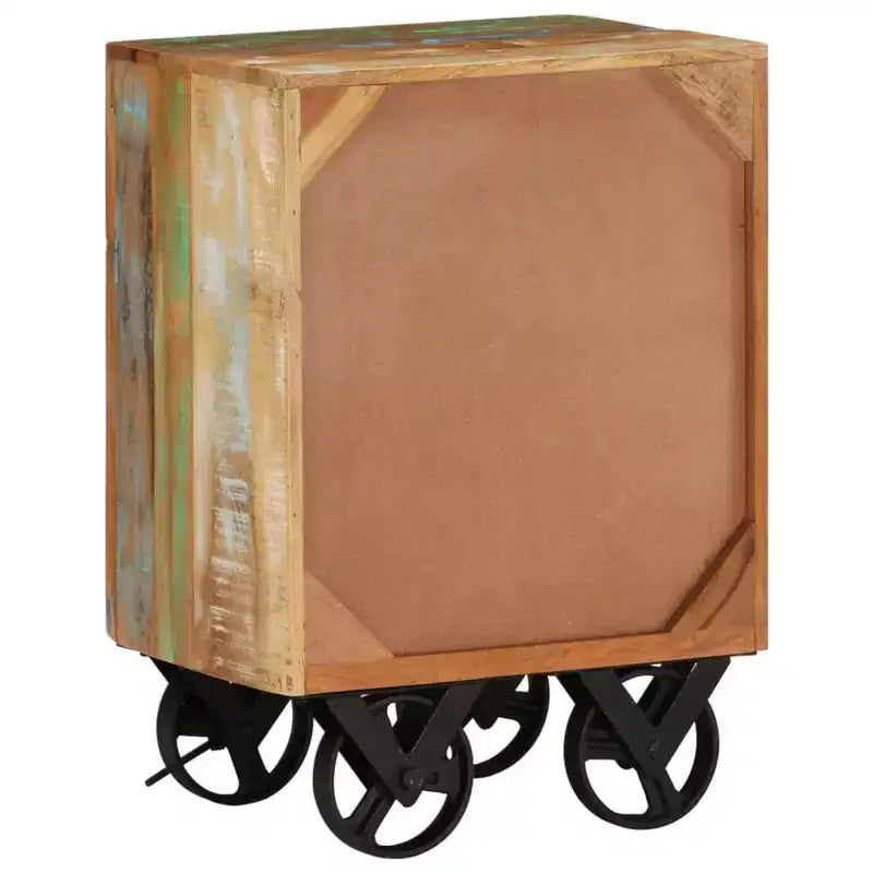 Comodino con ruote 40x30x57 cm in legno massello di recupero