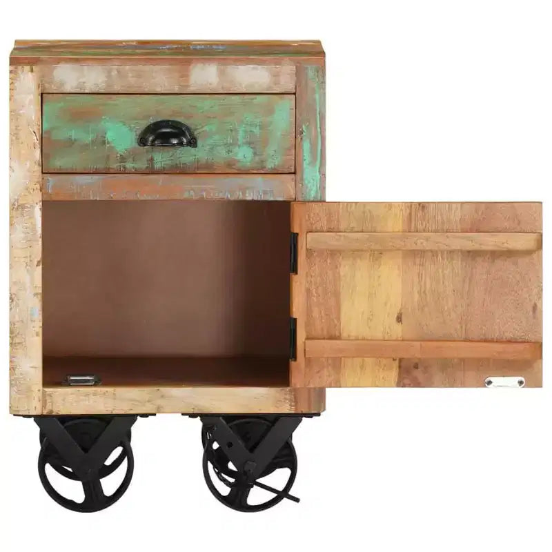 Comodino con ruote 40x30x57 cm in legno massello di recupero